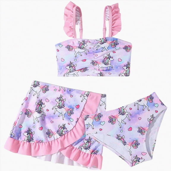 Gibobby Toddler Girl Swimsuit Girls Swimwear Ruffle-Trim Tankini Swimsuit Set Swimsuit Skirt Cute Sweet Swimwear(13-14 Years,Pink)