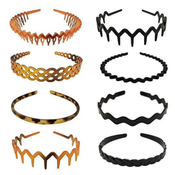 8pcs Elastic Plastic Toothed Hairband Sharks Tooth Hair Comb Zigzag Headband for Women Men (B#)