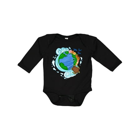 

Inktastic Earth Day Turtle Planet with Waves and Birds Boys or Girls Long Sleeve Baby Bodysuit