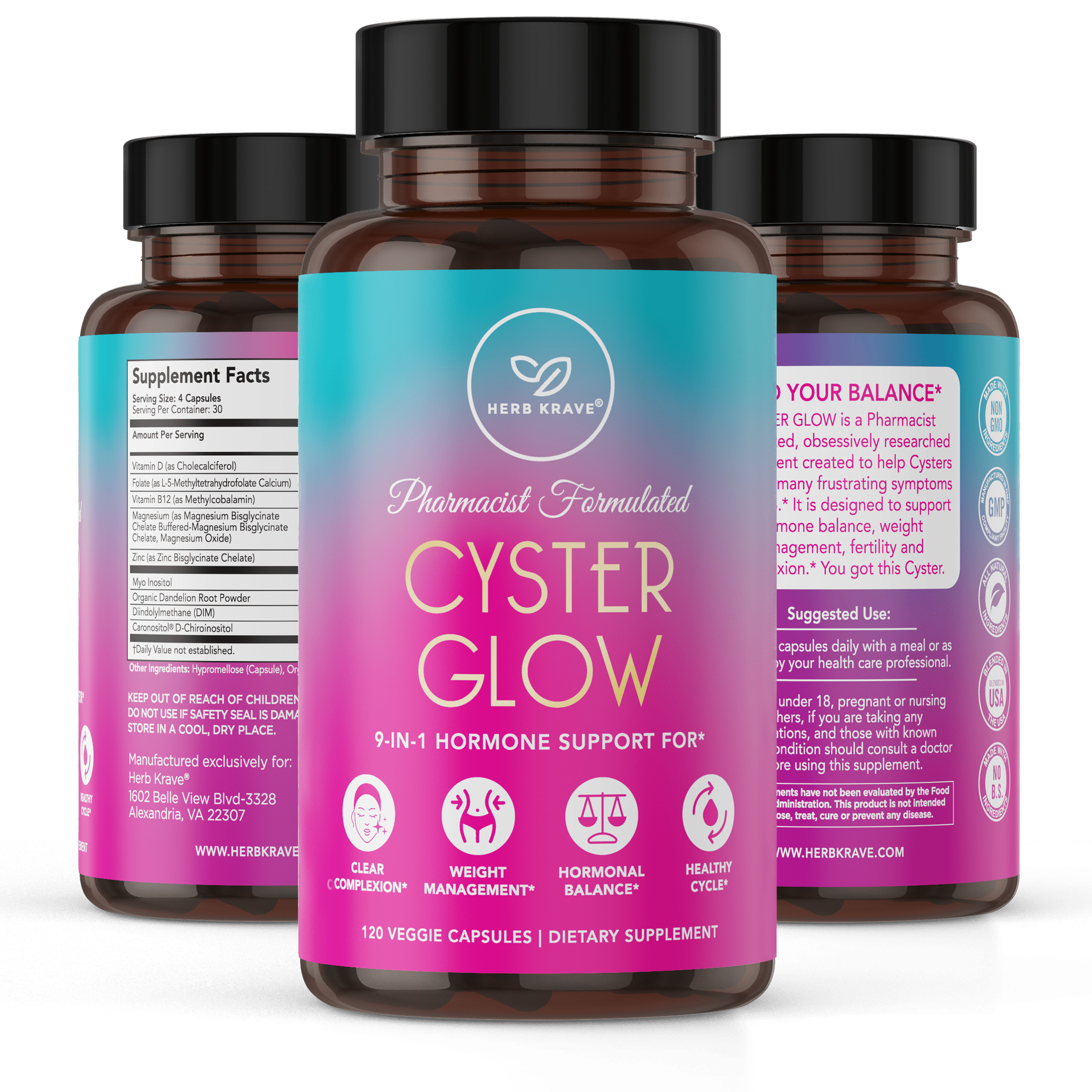 Herb Krave Cyster Glow MyoInositol y DChiro Ubuy Costa Rica