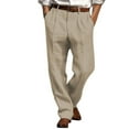 thumbnail image 3 of Cotton Linen for Men 2025 Straight Leg Pleated Work Dress Pants Relaxed Fit Mens Casual Pants Trousers, 3 of 5