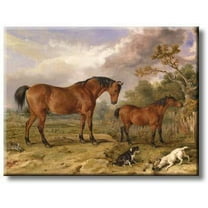 Horses with Dogs Picture on Stretched Canvas, Wall Art Décor, Ready to Hang