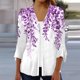 thumbnail image 2 of Camisa de mujer Blusa Estampado Manga 3/4 Casual Vacaciones Básico Botón Tops Púrpura/M, 2 of 6