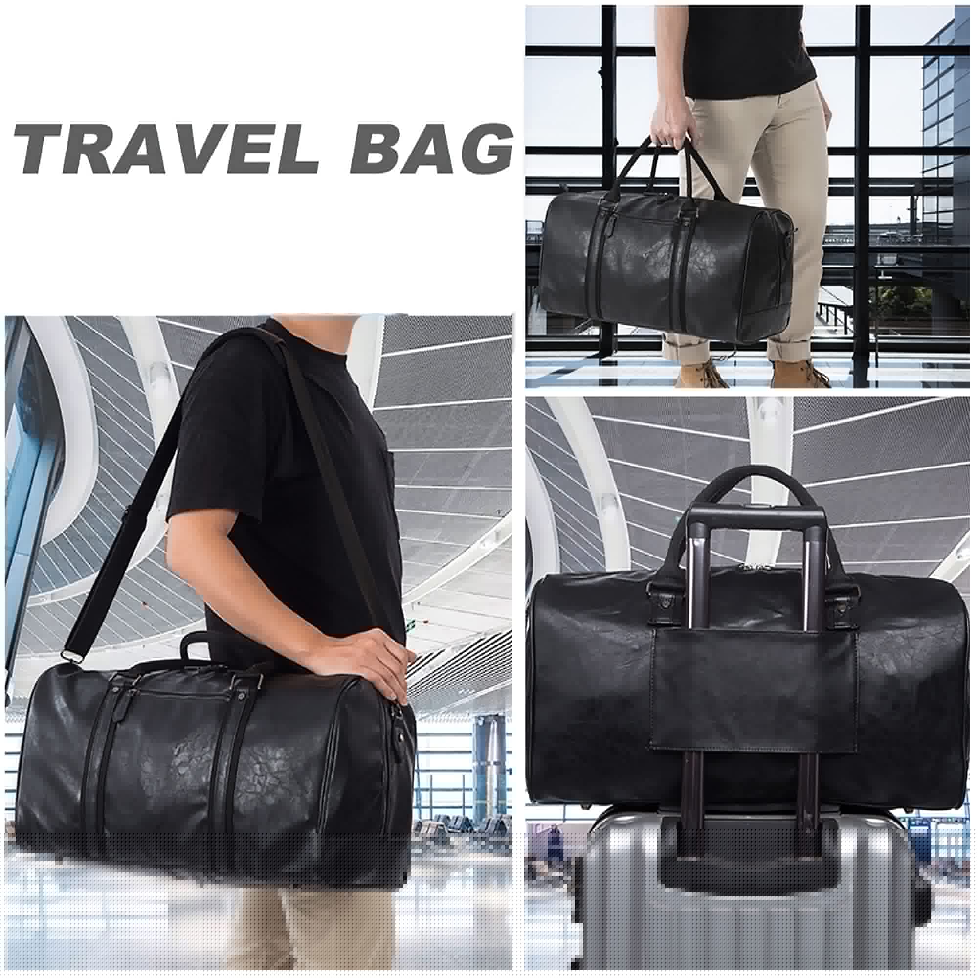 seyfocnia Oversized Duffle Travel Bag Waterproof Leather Weekend Bag Large Carry On Large Carry On Hangbag for Mens or Women