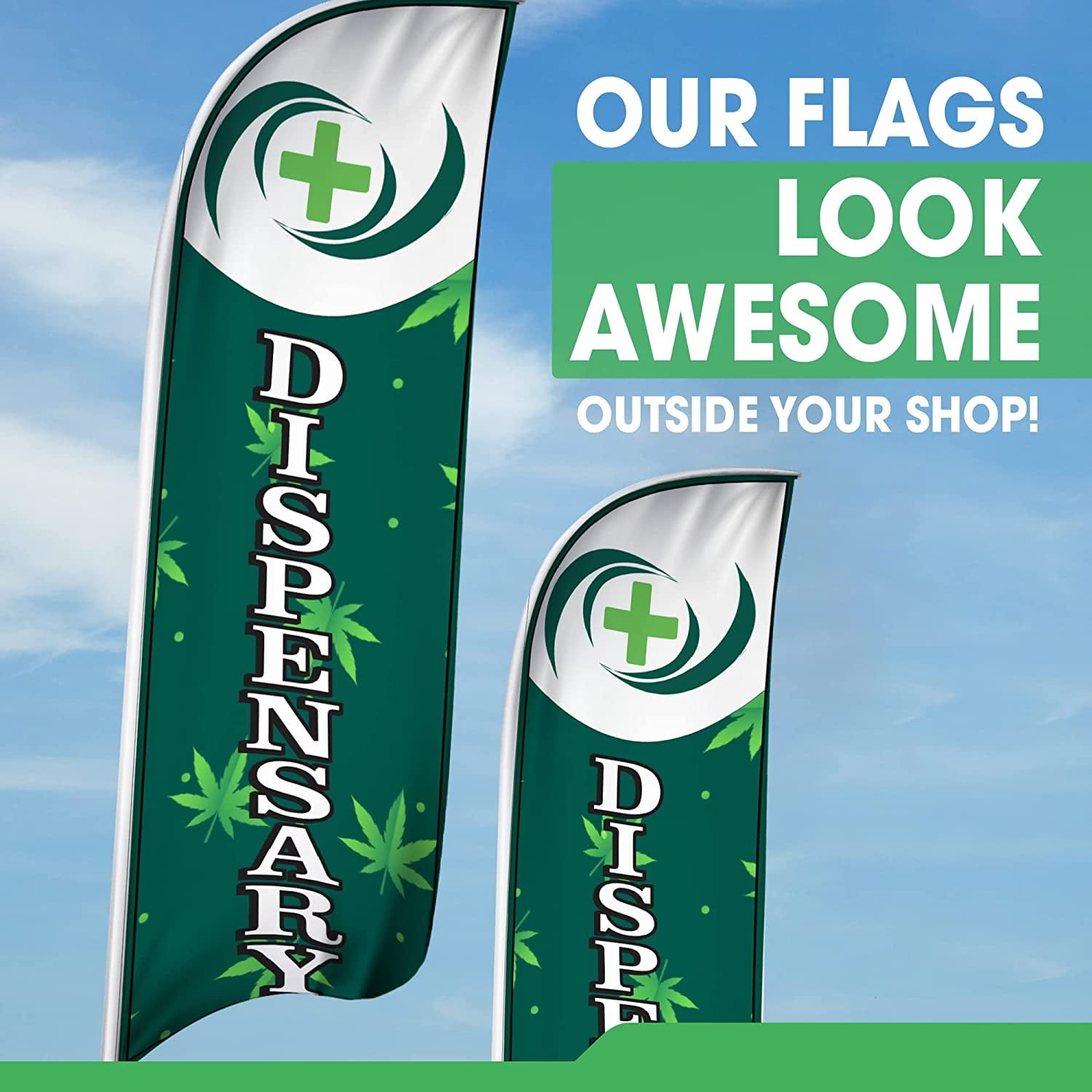 Dispensary Super Flag Without Pole | 2 Pack | Advertisement /Business Flags | Feather Flag |