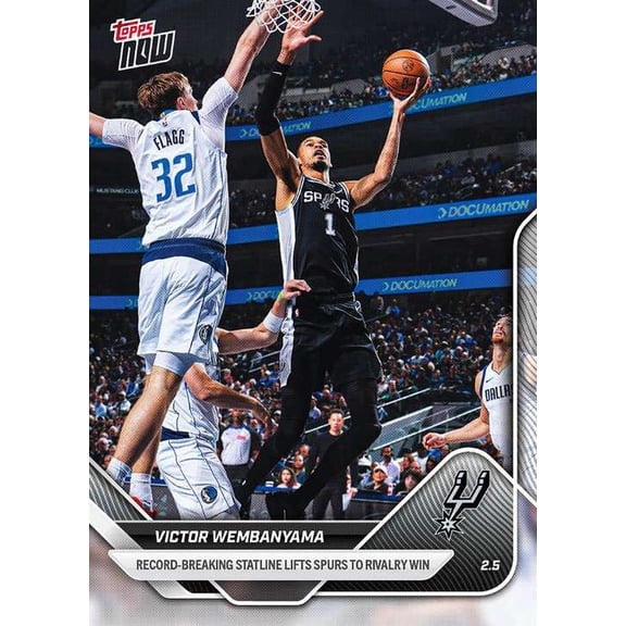 NBA 2025-26 NOW Basketball  Victor Wembanyama #162 [with Cooper Flagg (Rookie), Record Breaking Statline Lifts Spurs to Rivalry Win]