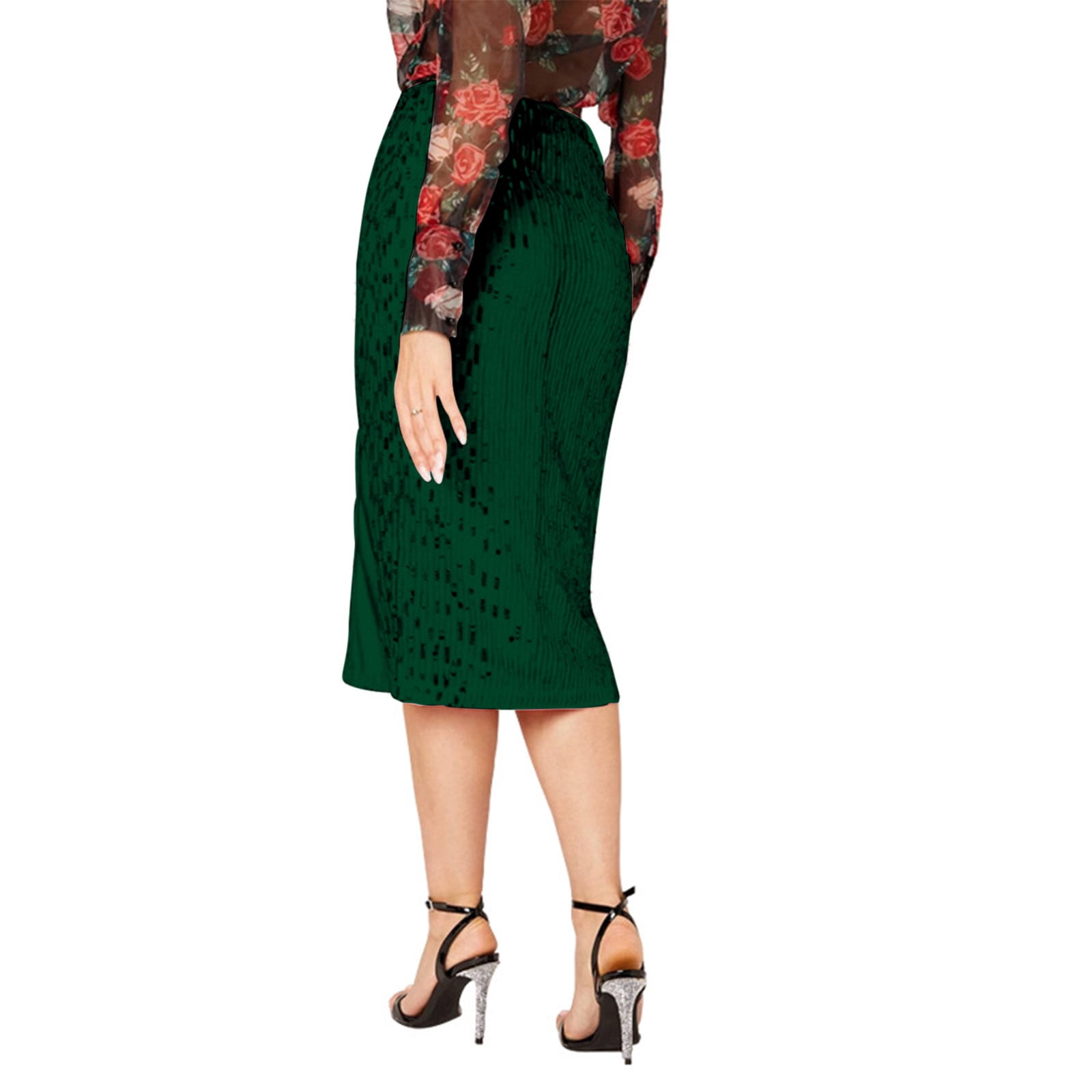 Women's Sequin Skirt Midi High Waist Elegant Stretchy Sparkly Side Slit Pencil Skirt Night Out Party Cocktail