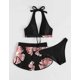 thumbnail image 5 of Traje de baño de 3 piezas para mujer Traje de baño Estampado floral con cordones Halter Top Bikini con pantalones cortos Rosa grande, 5 of 5