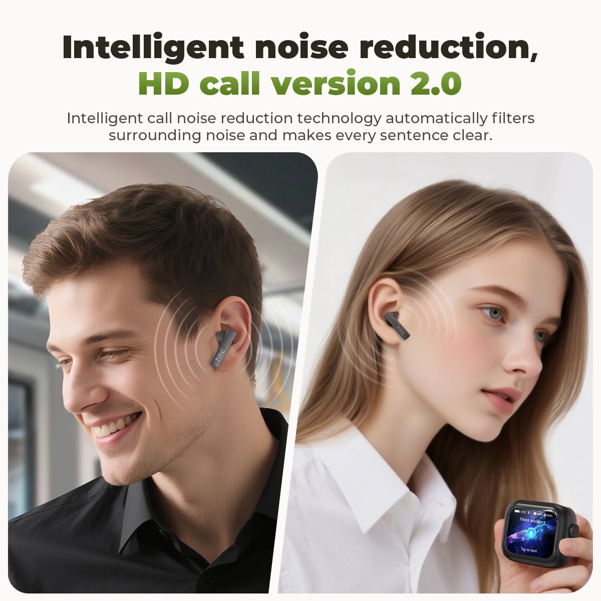 HTC NE40 Bluetooth Translation Earbuds with LCD Screen Translation Earbuds Real Time for 134 Languages Translator Headphones