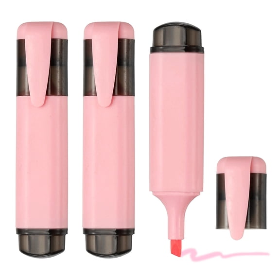 Uxcell Highlighter Pen, 3 Pack Water Based Broad Tip Writing Marker Pens Cute Pastel Colored Highlighter Studying Supplies for Office Home Daily Use, Pink