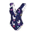 thumbnail image 4 of Yiaed Lama in Space Print Women's Ruffled One Piece Swimsuit V Neck Swimwear Slimming Monokini for Woman-Large, 4 of 8