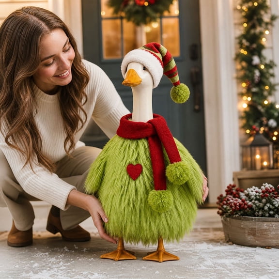 Christmas Porch Goose Outfits 23 Inch Plush Costume With Hat And Scarf For Front Porch Garden Lawn Holiday Display