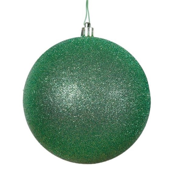 3 in. Green Glitter Drilled Christmas Ornament Ball - 12 per Bag