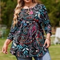 thumbnail image 4 of TQWQT Plus Size Women's Floral 3/4 Sleeve Tunic - Breathable Stretchy Material, High-Low Hem, Relaxed Blouse, Easy Care, Ideal for Leggings/Work/Casual 5XL, 4 of 5