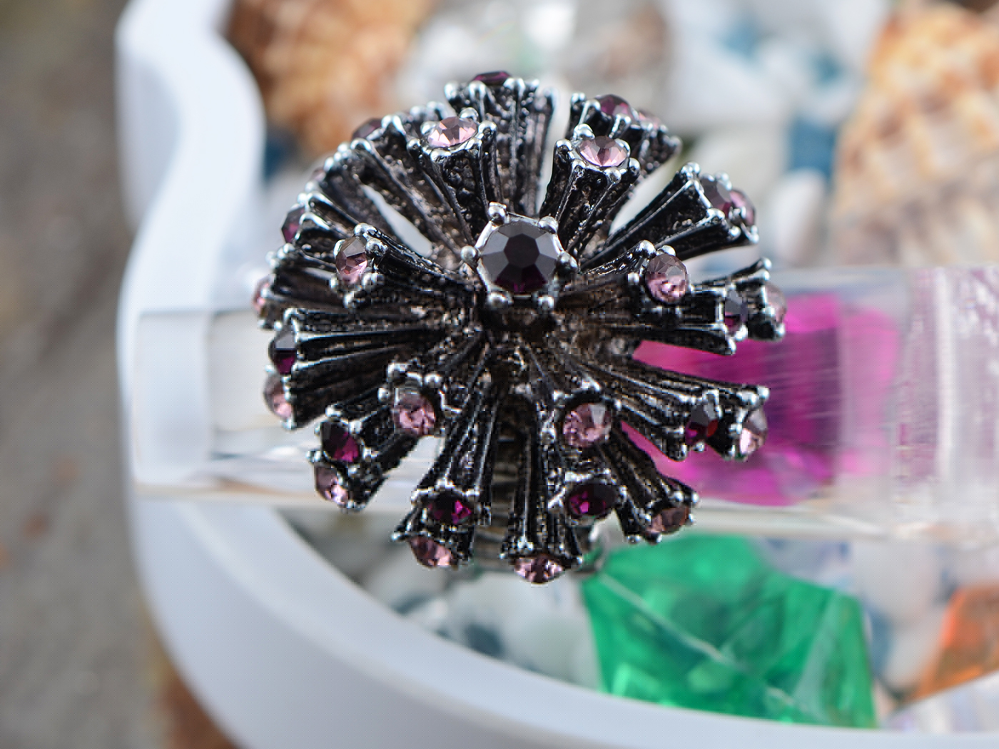 thumbnail image 5 of Alilang Amethyst Purple Rose Crystal Rhinestone Starburst Big Bang Flower Firework Ring, 5 of 5