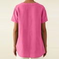 thumbnail image 4 of Floleo Women Linen Look V Neck Button Front Half Open Design Short Sleeve T Shirt Top Vintage Classic Breathable Comfort Stretch Thin Fabric Spring Summer Fall Daily Wear(Hot Pink#2,L), 4 of 8