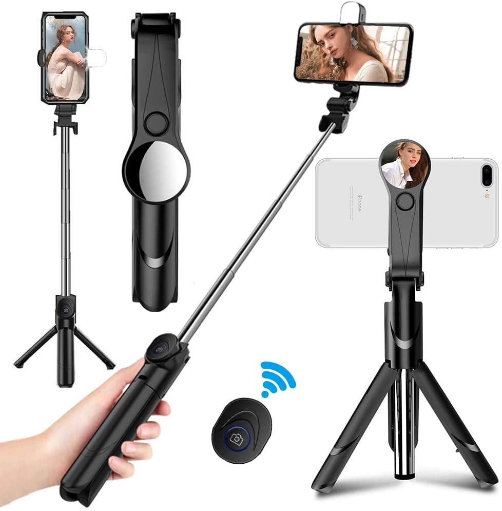 Bluetooth Selfie Stick Tripod With Remote Control + Fill Light, Selfie Stick Tripod Expandable