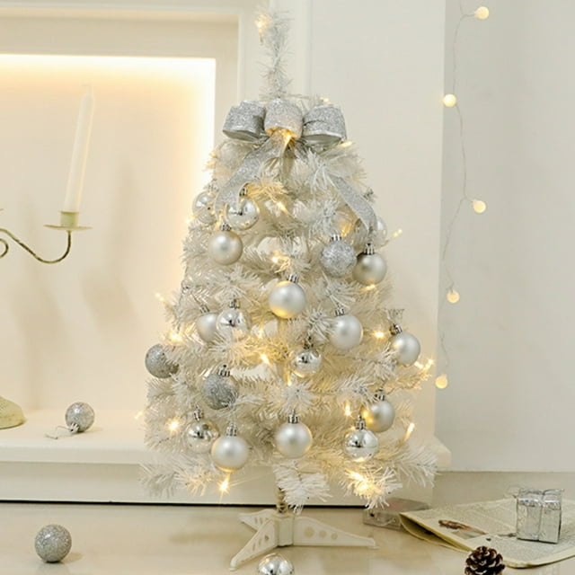 Adornos navideños, mini árbol de Navidad luminoso, árbol de Navidad blanco, decoración LED para el hogar, escritorio, adornos para árbol de Navidad, 17,72 x 7,87 x 7,87 pulgadas, simulación de plantas