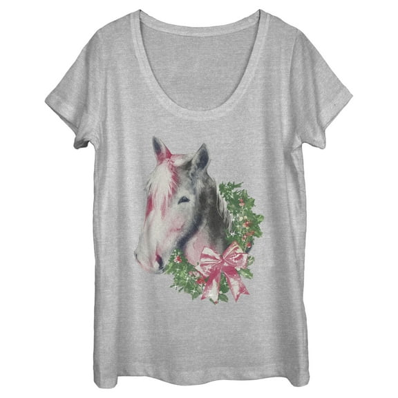 Women's Lost Gods Christmas Wreath Horse Scoop Neck Athletic Heather 2X Large
