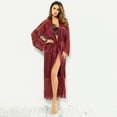 thumbnail image 1 of Forzero Ladies Sexy Ice Silk Robe Lace Embroidered Perspective Oblique V Neck Lace Open Long Sleeve Robe, 1 of 6