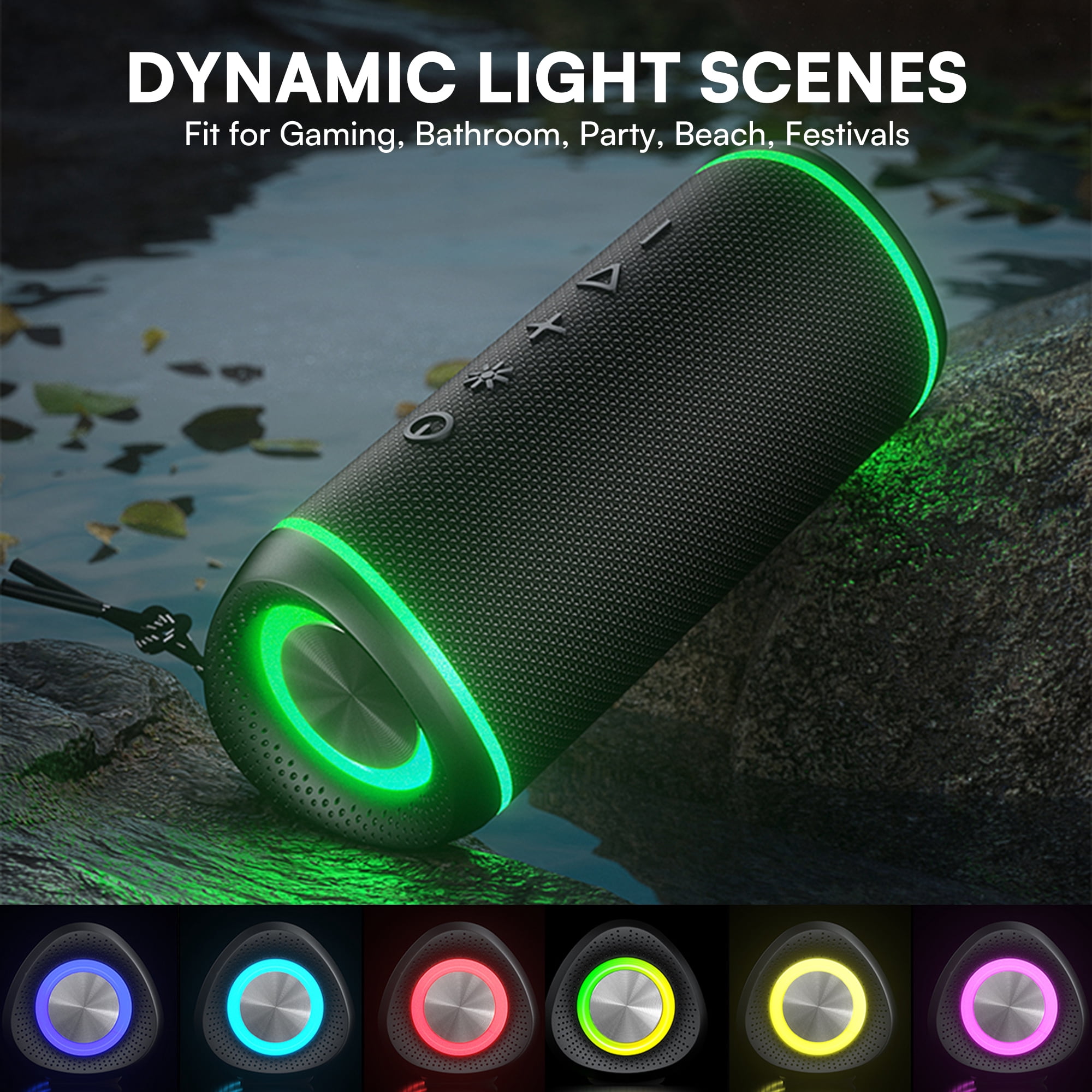 DAYBETTER Portable Bluetooth Speaker, IPX5 Waterproof Bluetooth 5.3 Speaker with 30W Powerful Sound 24H Playtime, Flashing Lights Wireless Pairing for Outdoor/Party/Beach/Travel/Gifts
