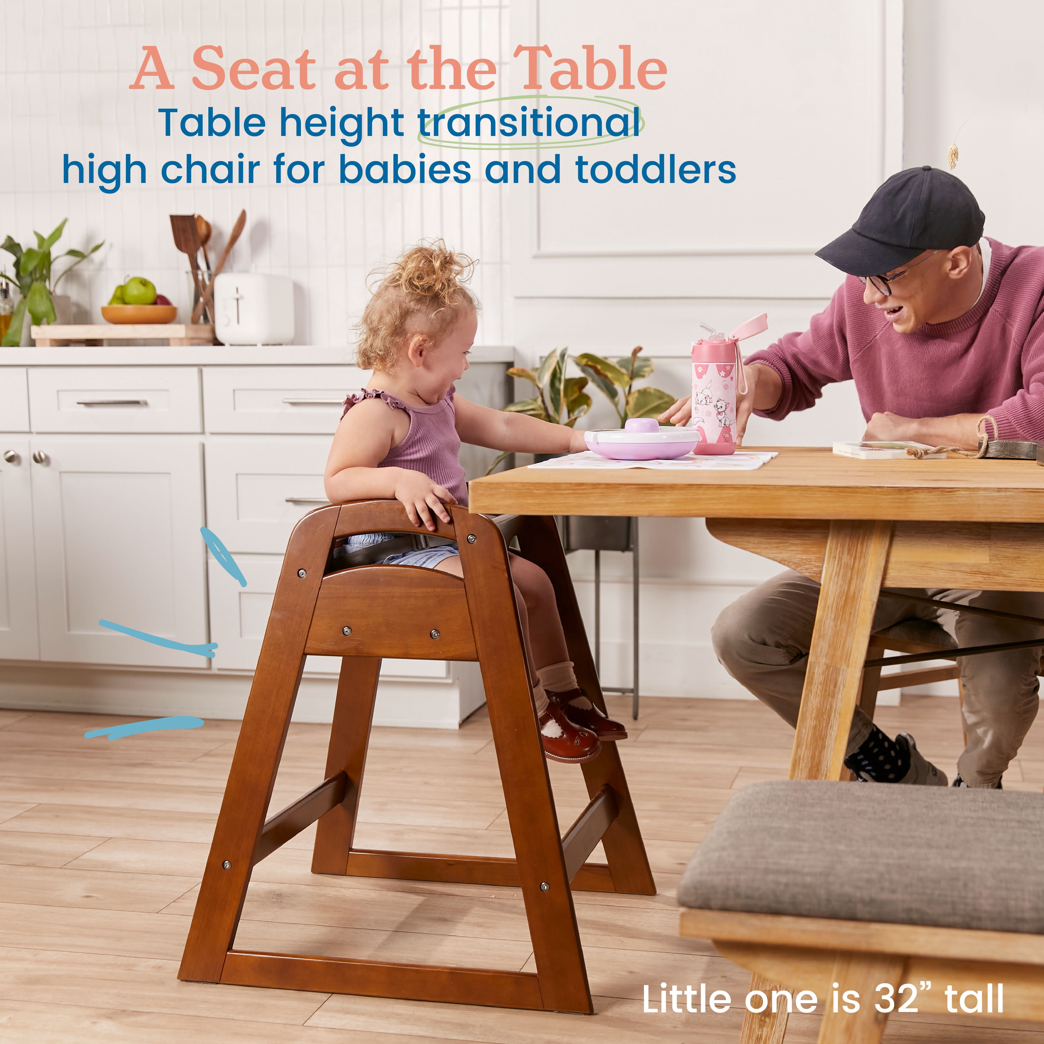 ECR4Kids ASATT Wooden Baby High Chair with Safety Strap, Childrens Furniture, Dark Walnut