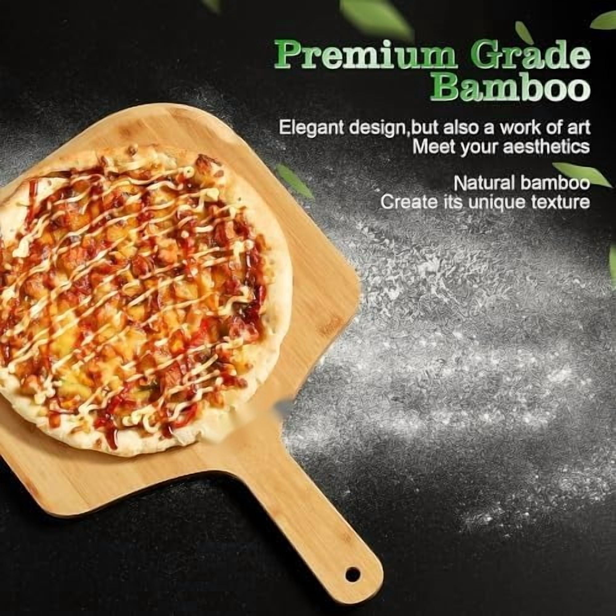 Pizza Peel 12 inch, Bamboo Pizza Paddle Spatula - Wooden Serving Board, Oven Accessory for Baking Homemade, Wood Cutting Board for Cheese Bread Fruit Vegetables