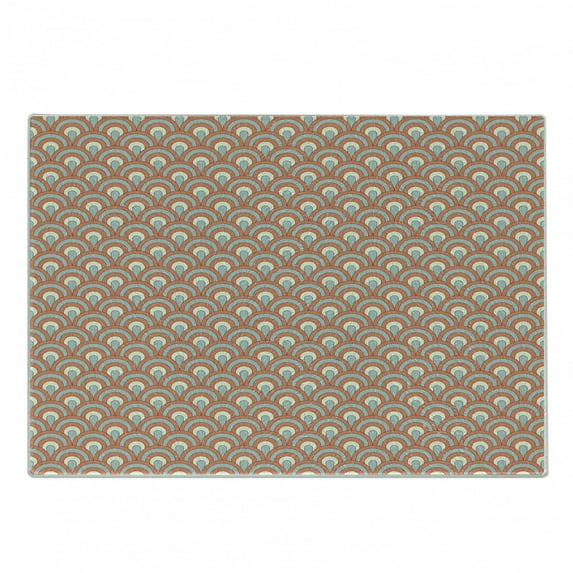 Orange Cutting Board, Curvy Ocean Waves Inspired Pattern Rounds Ovals Overlap Forms, Decorative Tempered Glass Cutting and Serving Board, Small Size, Pale Yellow Pale Blue, by Ambesonne