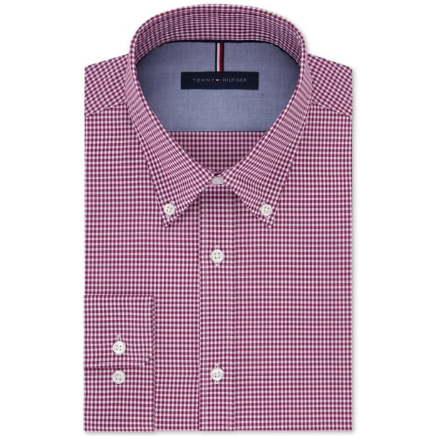 Tommy Hilfiger - Camisa de vestir con botones y ajuste delgado para hombre, color frambuesa 17,5