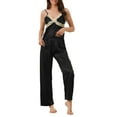 thumbnail image 1 of INSPIRAR CHIC Conjuntos de Pijamas de Dos Piezas para Mujeres, Camiseta con Pantalones, Ropa de Dormir de Encaje de Seda, Ropa de Casa M Negra, 1 of 5