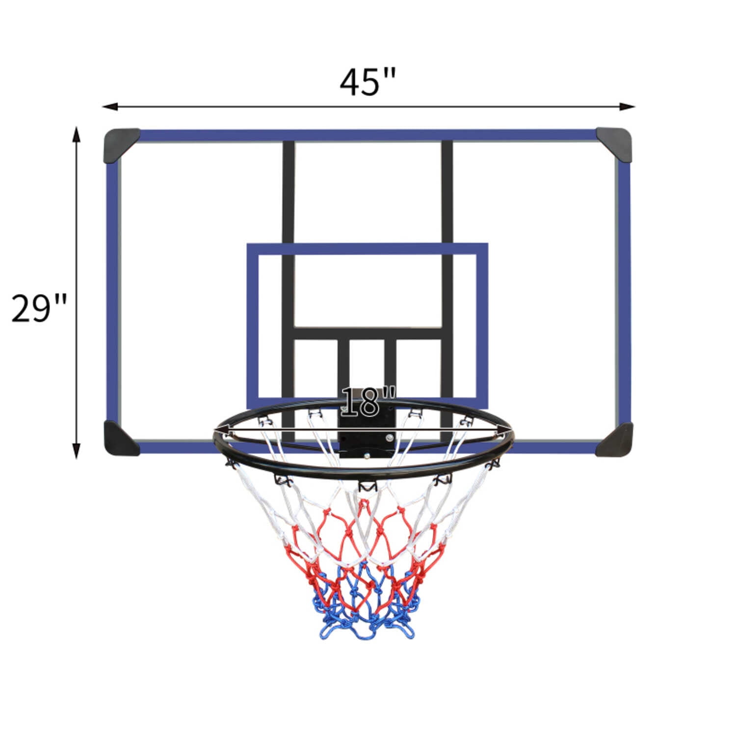 Wall-mounted Basketball 45 X 29 Inches Shatterproof Back, Folding Hoop, Durable Hoop All-weather Mesh for Indoor and Outdoor Use