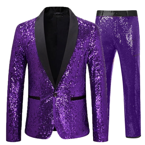Ceisia Men's Slim Fit Sequin Shawl Collar Blazer & Trousers Set | Party & Performance Wear Gifts