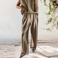 thumbnail image 2 of Womens Silk High Waist Casual Pants Flowy Wide Leg Trousers with Tapered Fit Comfortable Loungewear Full Length Coffee M, 2 of 4