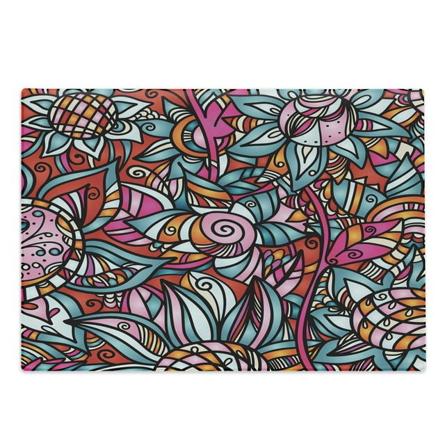 Abstract Cutting Board, Colorful Florals Sunflower Mosaic Curl Ornaments Stained Glass Inspired Design, Decorative Tempered Glass Cutting and Serving Board, Large Size, Multicolor, by Ambesonne