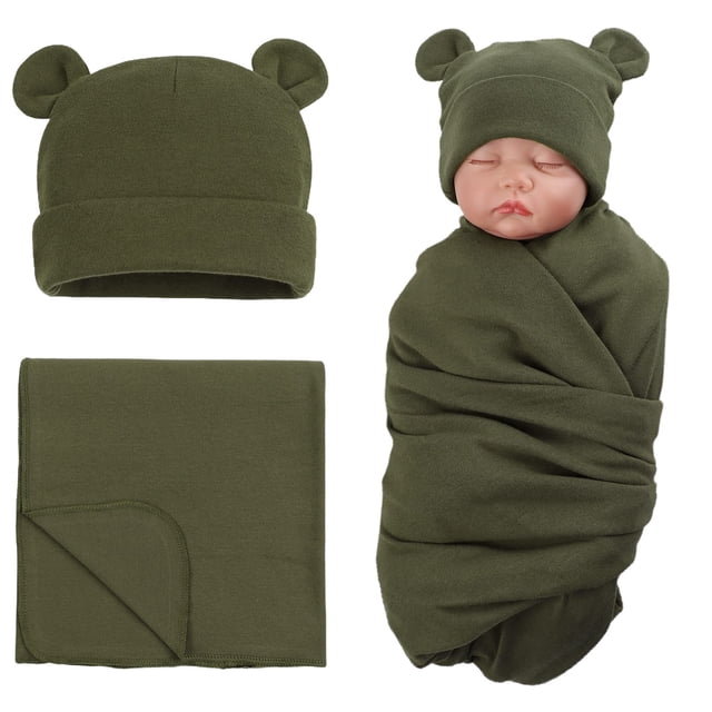 Set de gorros para bebé PESAAT, algodón, 110 x 110 cm, color verde militar