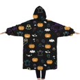 thumbnail image 2 of Oversized Wearable Blanket Hoodie,Halloween Black Colorful Ghosts and Pumpkins Sherpa Blanket Hoodie with Super Pockets,Super Warm Fuzzy Pullover for Women & Men, 2 of 6