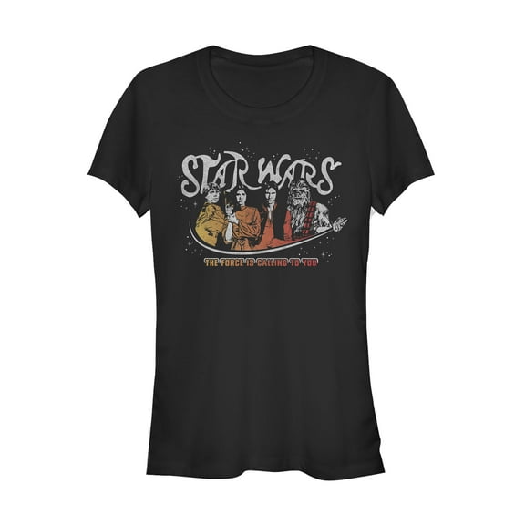 Junior's Star Wars Groovy Force Calling You Graphic Tee Black X Large