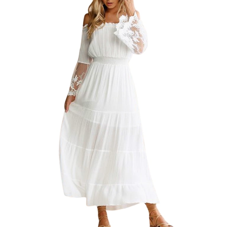 Sentmoon Cold Shoulder Cutout Dress Off Shoulder Holiday Dresses for Women  Boho Fashion Lace Maxi Dresses,Loose Flowy Trendy Womens Fashion White XL  Up to 40% Off - Walmart.com