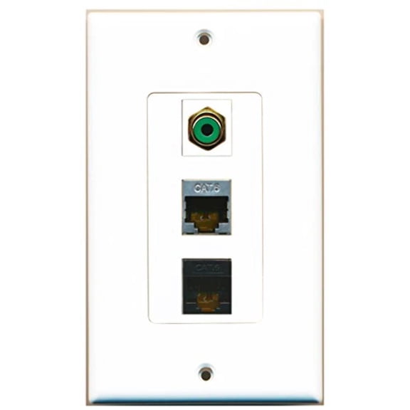 RiteAV - 1 Port RCA Green and 1 Port Shielded Cat6 Ethernet and 1 Port Cat6 Ethernet Black Decorative Wall Plate Decorative