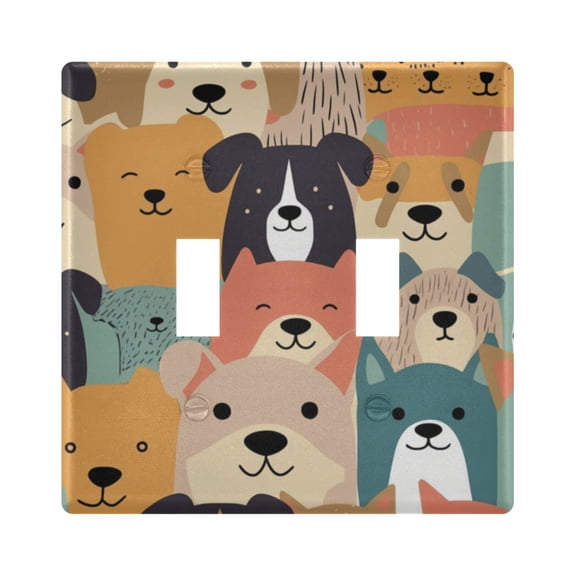 Haosy Light Switch Cover Plate 2 Gang Electrical Outlet Covers Colorful Cute Dogs Face Decorate Wall Plate 4.56”x4.48”