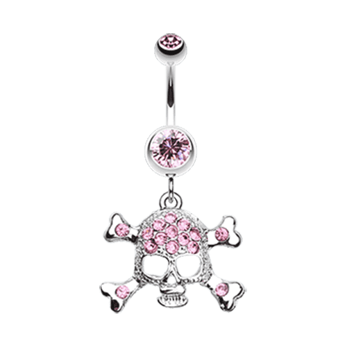 Bedazzled Skull Cross Bones Belly Button Ring