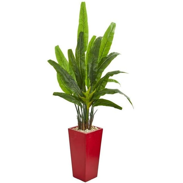Nearly Natural 9268 69 Po Voyageurs Palmier Arbre Artificiel en Jardinière Rouge