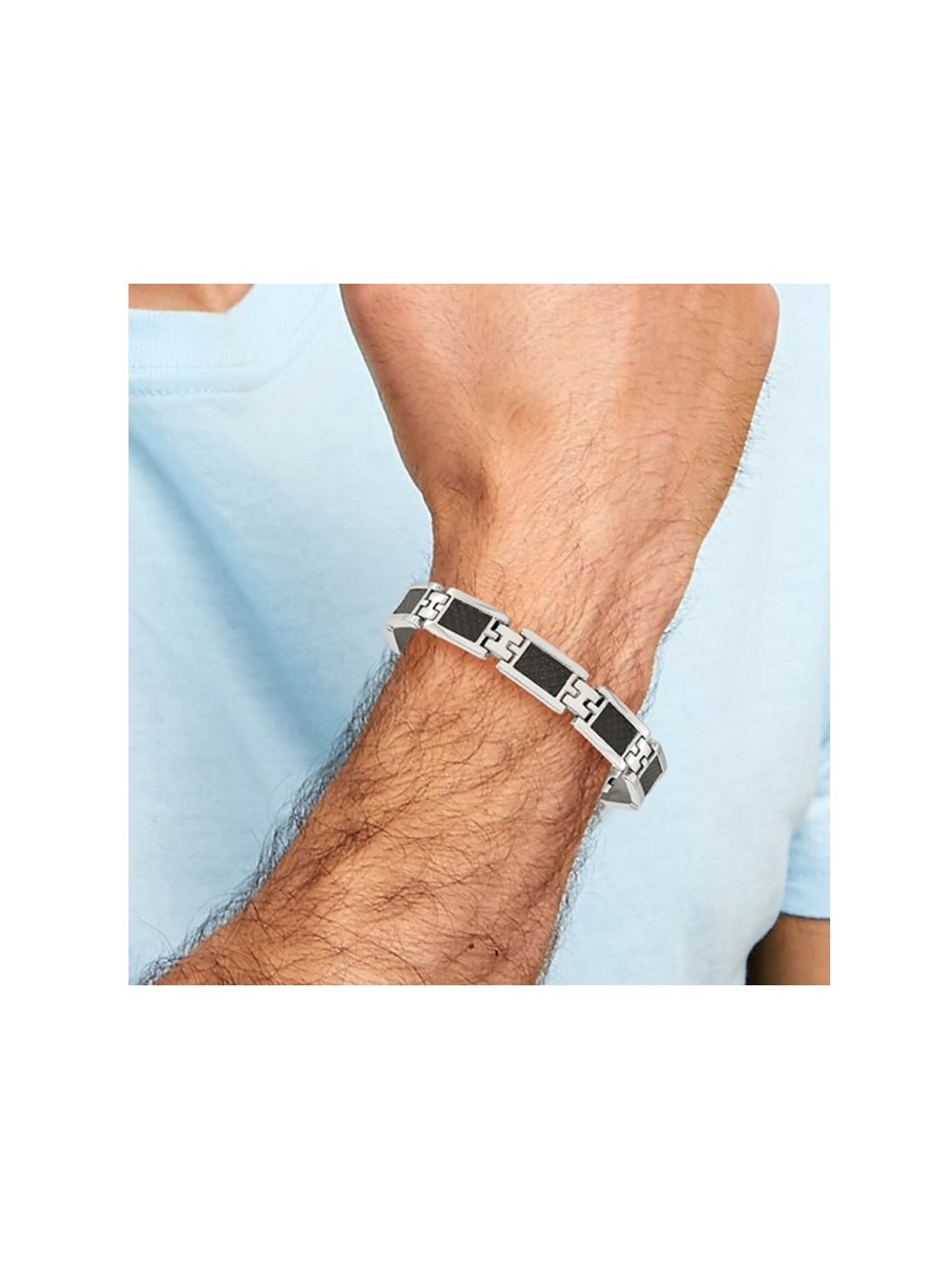 Gem & Harmony Mens Stainless Steel Carbon Fiber Bracelet 9.25 inches for Men