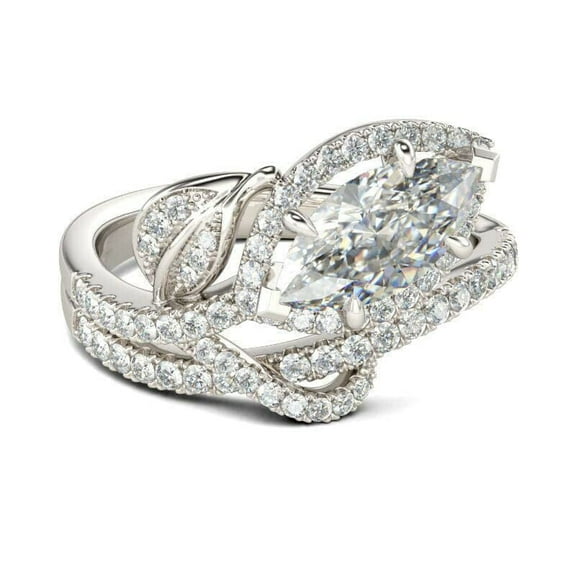 HeartsAndYou 3ct Marquise Cut Moissanite Floral Leaves Engagement Ring for Women 18k White Gold over Silver