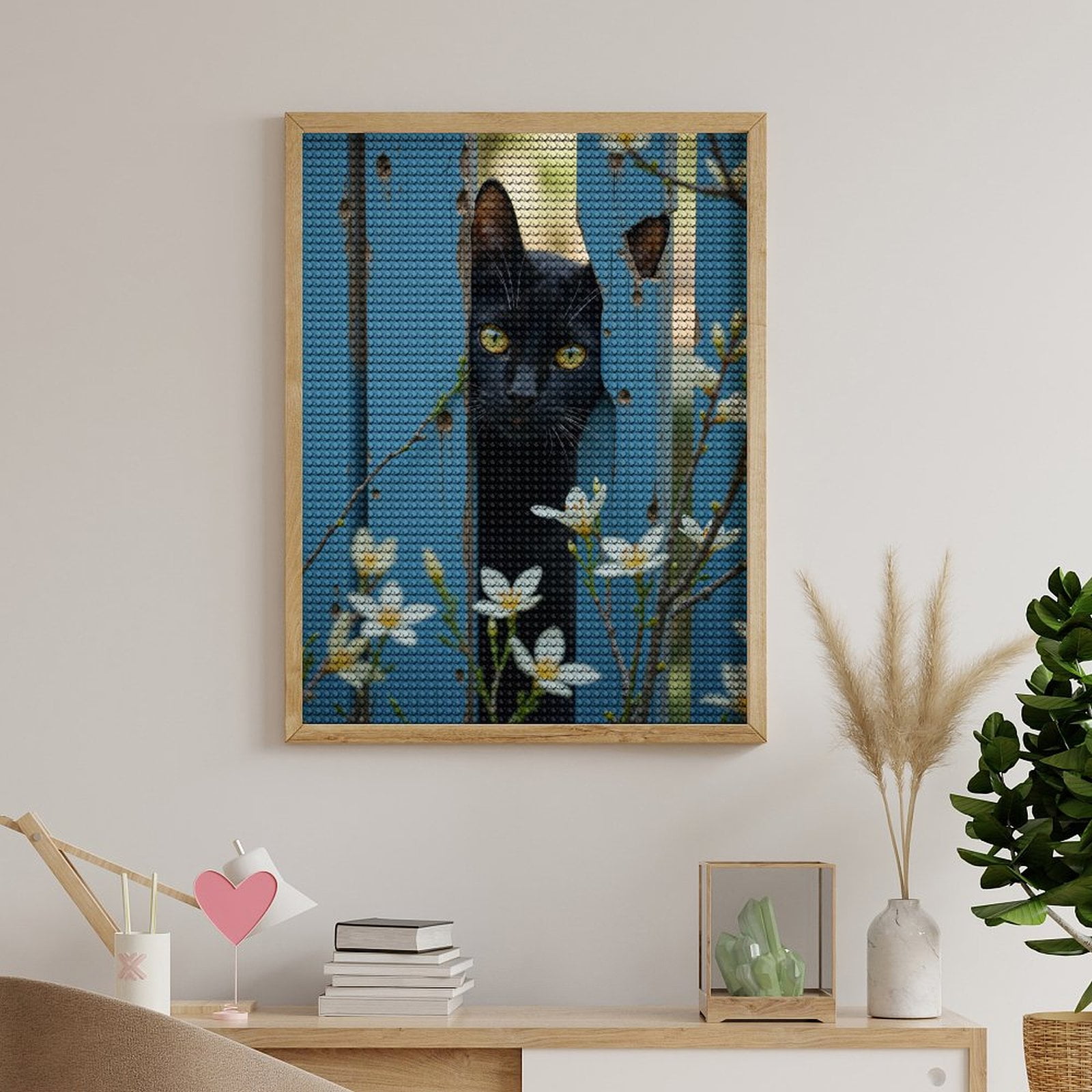 Diamond Art Kits for Adults, Cat Peeking Through Blue Fence 5D Diamond Painting Kits for Adults Beginners, DIY Full Drill Diamond Painting, Gem Art and Crafts 12x16