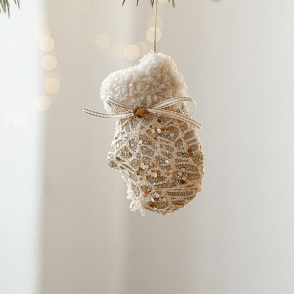 RXIRUCGD Champagne Foam Christmas Ornaments with Pearl Accents, Glue Powder Fabric Wrapped Decor for Holiday Christmas Tree Decorations