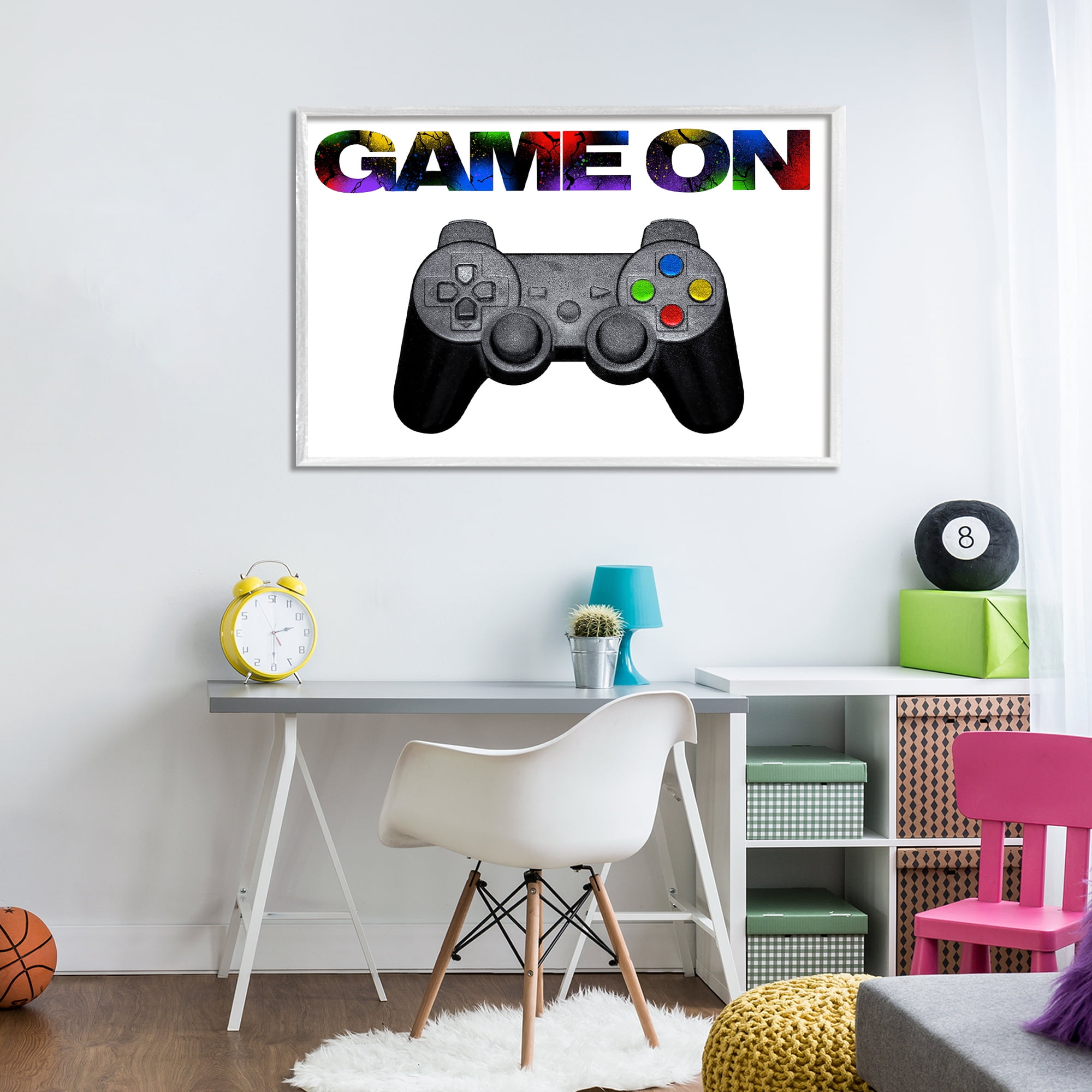 Stupell Industries Controller Game On Splatter White Framed Giclee Art, design by Marcus Prime