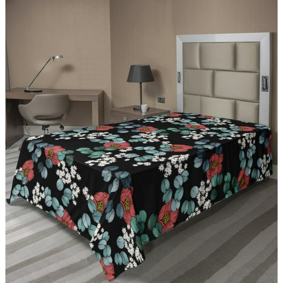 Ambesonne Floral Flat Sheet, Peony Daisy and Leaves Art, TwinXL Size, Charcoal Grey Multicolor