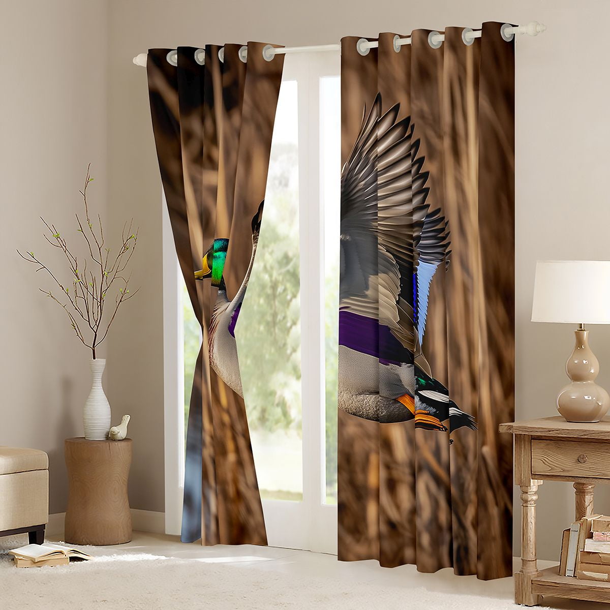 jejeloiu Rustic Mallard Curtains Pack of 2 (42x84 Each),Wild Duck Hunting Curtains Blackout,Cabin Farmhouse Bedroom Curtains For Boys Kids,Super Cozy Room Decor