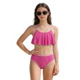 thumbnail image 5 of Bigetiay Girls Swimsuit 2 Piece Bikini Ruffled Bathing Adjustable Straps Striped Hollow High Waist Swimwear Set for 6-14 Years Summer, Size 7-8 Years, 5 of 5